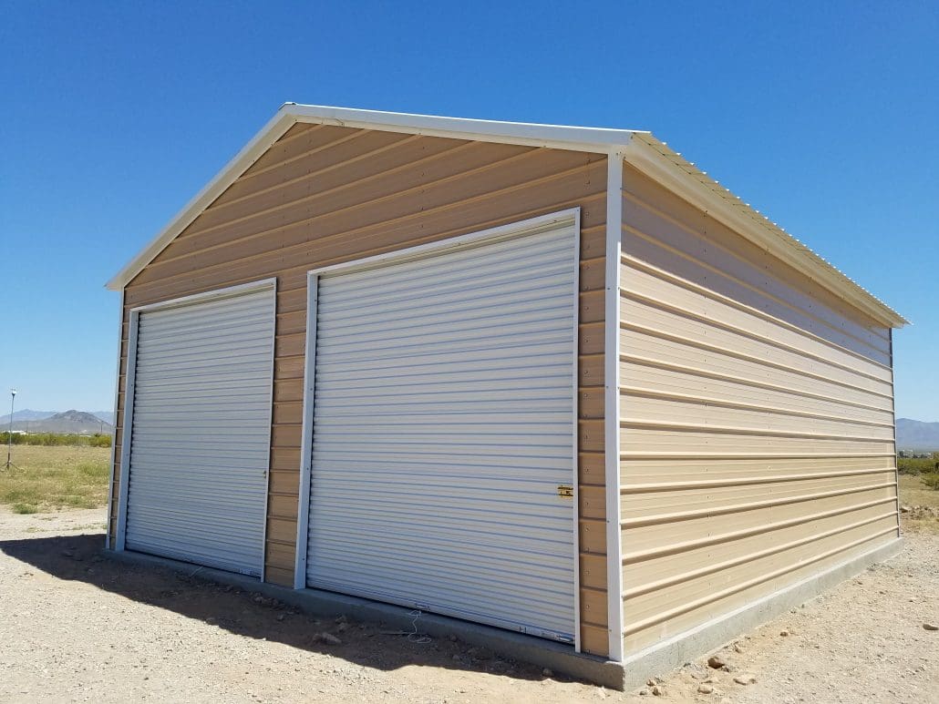 A steel garage with a beige paint color