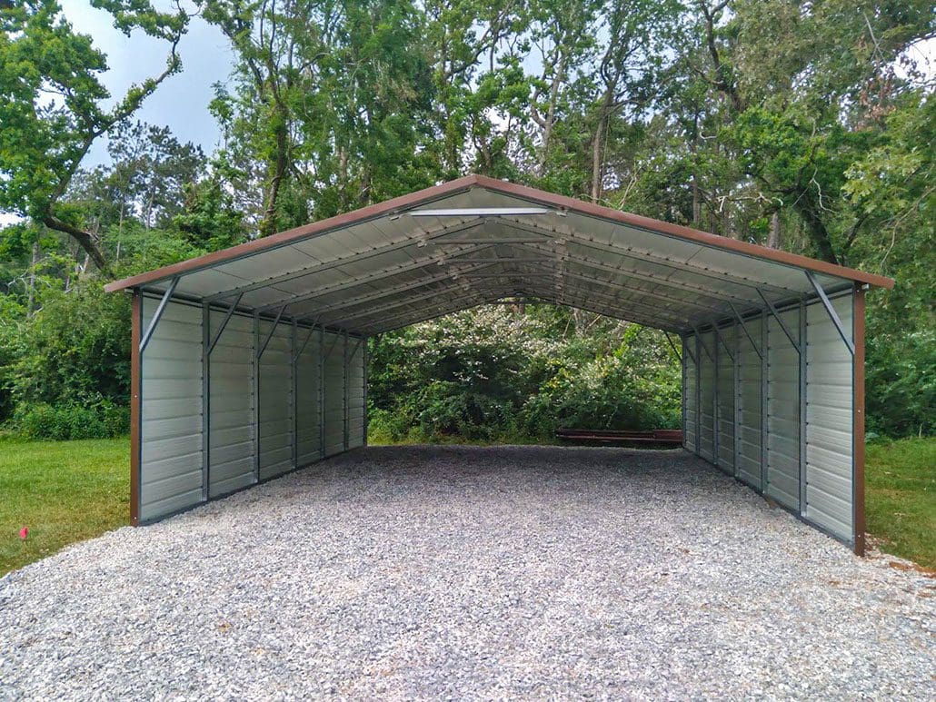 A steel low carport