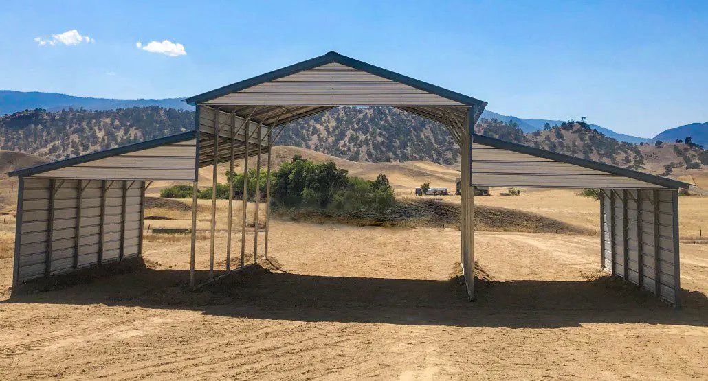 A large steel agricultural building